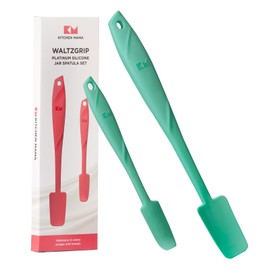 Kitchen Mama WaltzGrip Platinum Silicone Jar and Can Spatula Utensil Set: Heat-Resistant, Nonstick Scraper, Scooping, Perfect for Smoothies, Jam, Cream, Peanut Butter, Dishwasher Cooking Gadget (Teal)