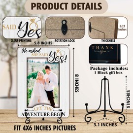 Engagement Gifts Picture Frame, He Asked She Said Yes Photo Frame, Wedding Engagement Gifts for Couples Newly Engaged, Desk Tabletop Decor for 4 x 6 Photo-B19