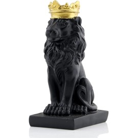 Wisifayardin Black Lion King with 24k Golden Crown Figurine Statue, Home and Study Decoration, Collectible Figurines, Best Gift for Man
