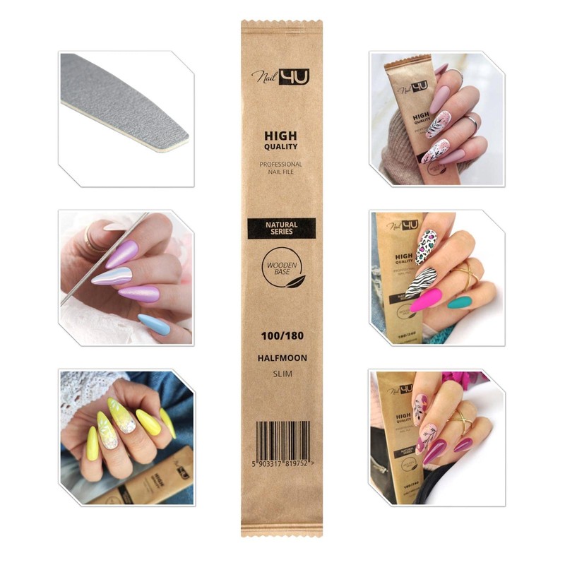 Slim Nail Files Half Moon Emery Boards for Acrylic Gel