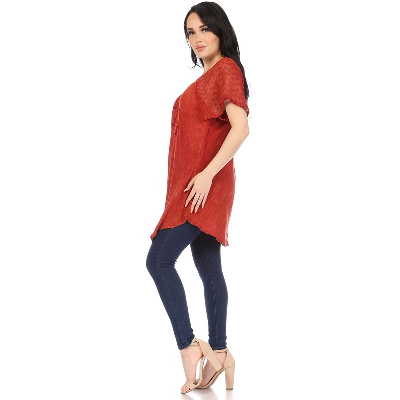 Sakkas Ellie Sequin Embroidered Cap Sleeve Round Neck Relaxed Fit