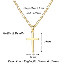 CERSLIMO Cross Necklace for Men and Women, Chain with Cross Silver Gold Necklace Pendant Cross AAA Zirconia for Girls Boys Friend, Copper, No Gemstone