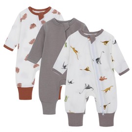amo nenes Pack of 3 Baby Romper Newborn, Baby Boys Girls Jumpsuit, Baby Clothing Long Sleeve, 0-24 Months, Dinosaurs