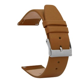 Shoptictoc Quick Release Leather Watch Band for Skagen - Tan - Slim Replacement Watch Strap for Skagen Watches - Silver Buckle - 18mm