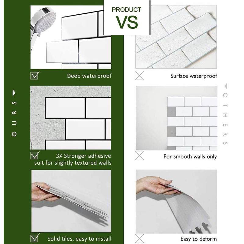 STICKGOO 10-Sheet Backsplash Peel and Stick Subway Tile, Self Adhesive
