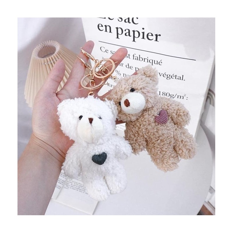 DPWOUM Brown Bear Pink Heart Keychain, Keychain Soft Cotton Key