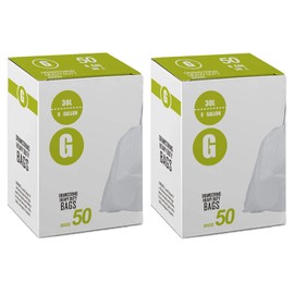 Code G 8 GallonDrawstring Trash Bags Compatible with Code G | 1.2 Mil White Garbage Can Liners 8 Gallon / 30 Liter Heavy Duty Plastic Trash Bags 50 Count 2 PACK
