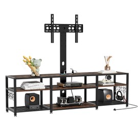 VECELO TV Stand with Mount and Power Outlet, Height Adjustable Entertainment Center with Storage Shelves for 32/55/65/75/80 inches Televisions, Console Table for Living Room, Bedroom, Rustic Brown