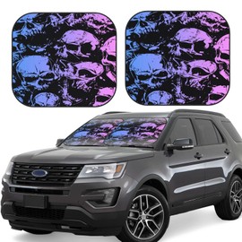 Skull Windshield Sun Shade Foldable 2pcs Car Front Window Sunshade Blocks UV Rays Portable Sun Visor Sun Shield Car Interior Accessiores Universal
