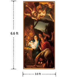 Holy Nativity Christmas Door Cover Traditional Winter Christmas Story Door Banner Nativity Scene Sign Cover for Front Door Porch Home Jesus Christ Family Door Cover Xmas Door Backdrop Decoration