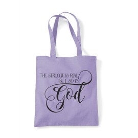Miammo The struggle is real but so is God religious faith quote [FHSVG] tote shopping bag - Lavender