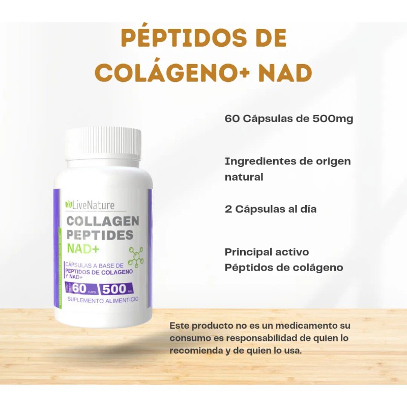 Péptidos De Colágeno + Nad 60 Caps Livenature 1 Pieza