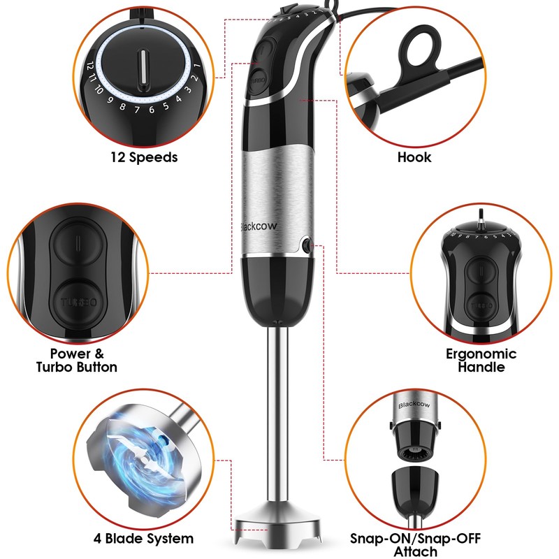 Immersion Blender Handheld for Kitchen,Emulsion Blender Handheld,12 Speed Electric Hand