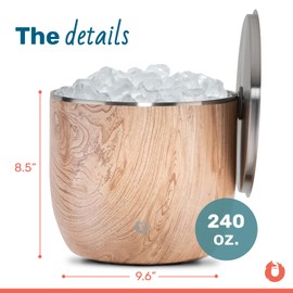 SNOWFOX XL Premium Vacuum Insulated Double Wall Stainless Steel Ice Bucket with Lid/Scoop-Bar Accessories-Large Elegant Party Bucket-Chill Several Bottles-Beautiful Entertaining-7L-Natural Teak