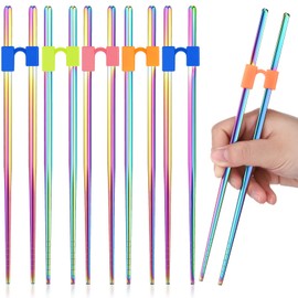 Tessco for you 5 Pairs Training Chopstick Helpers Reusable Chopsticks for Beginner Non Slippery Replaceable Practice Heat Resistant Holder with Clip for Trainer(Stainless Steel,Colorful)