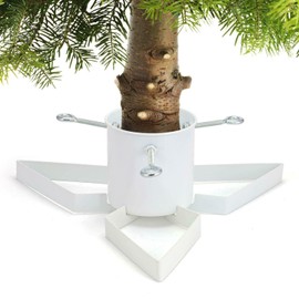 Adjustable Christmas Metal Adjustable Tree Stand Holder - Tidy Tree Decoration - Supports up to 8FT in Height - 3-11cm Diameter - 1.4L Water Tank - Compact Design (White)