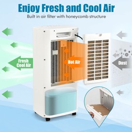 COSTWAY Evaporative Air Cooler, Portable Swamp Cooler with Remote Control, 2 Ice Packs, 15H Timer, 1.3 Gal Water Tank, 60°Oscillation, Quiet Air Cooler Fan for Bedroom Office Home