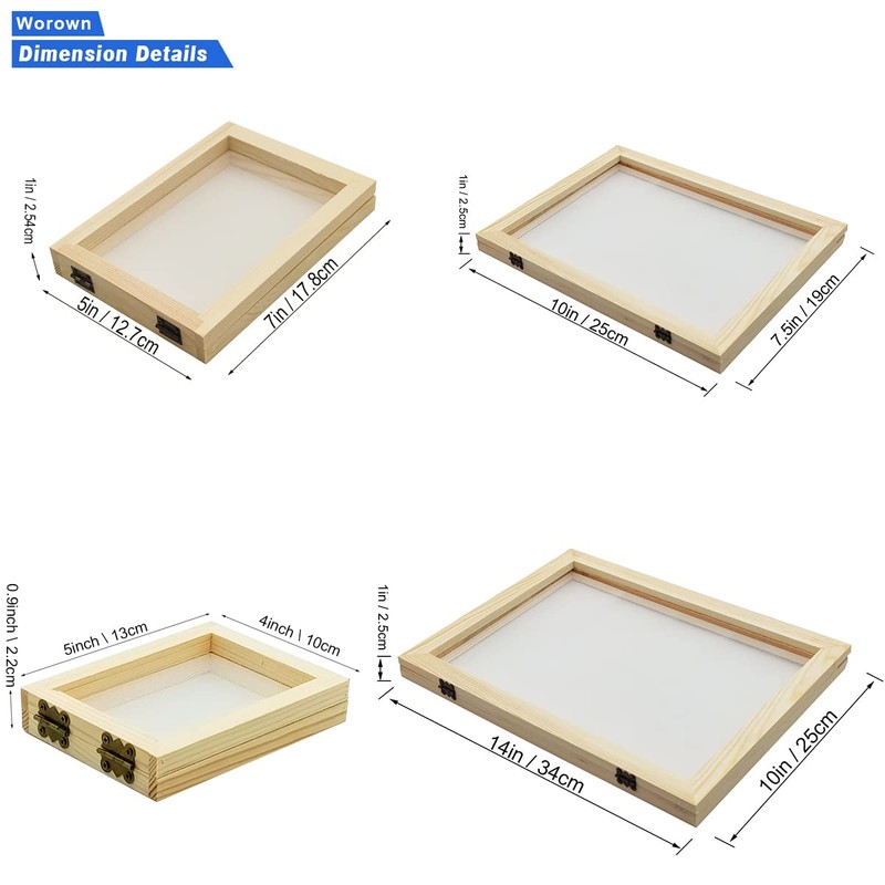 Worown 4 Sizes 2 in 1 Wooden Paper Making Screen,