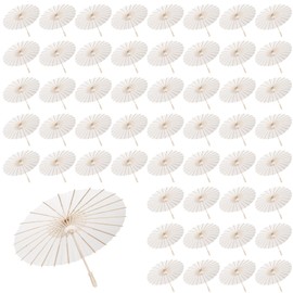 MBJZSL 60 Pack White Paper Umbrellas, 23.6 Inch Paper Parasol Umbrella Chinese Japanese Style DIY Umbrellas Decorative Vintage Decor for Wedding Props (60PCS)