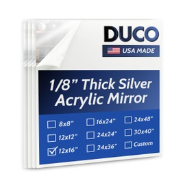 Duco USA-Made Acrylic Mirror Sheet 1/8 Inch Thick 12" x 16" (with Adhesives) - Pack of 4 Silver Frameless Plastic Mirror for Walls, Home Gyms, Bathrooms, & More - Shatter-Proof Mirrored Plexiglass