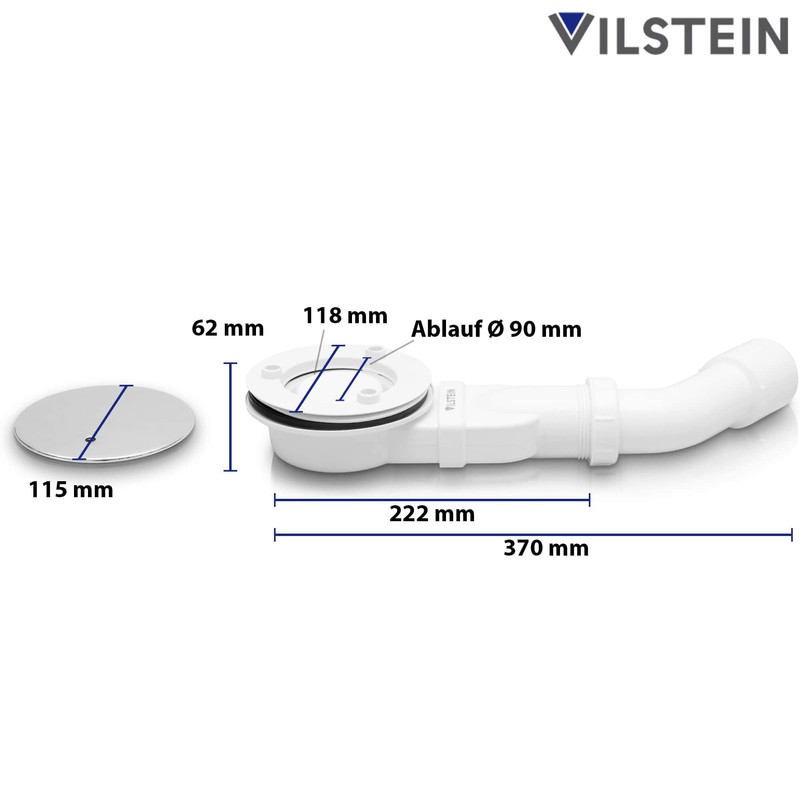 VILSTEIN Shower Tray Siphon, 90 mm Shower Drain with Odour