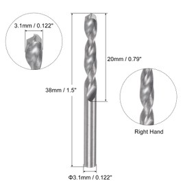 sourcing map Solid Carbide Drill Bit, 3.1mm (0.122") Micro-Grain Tungsten Carbide Jobber Twist Drill Bits Straight Shank for Drilling Stainless Steel Aluminum Metal Plastic Wood