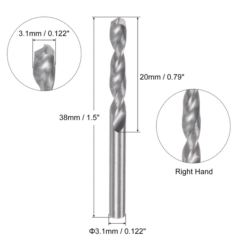 sourcing map Solid Carbide Drill Bit, 3.1mm (0.122") Micro-Grain Tungsten