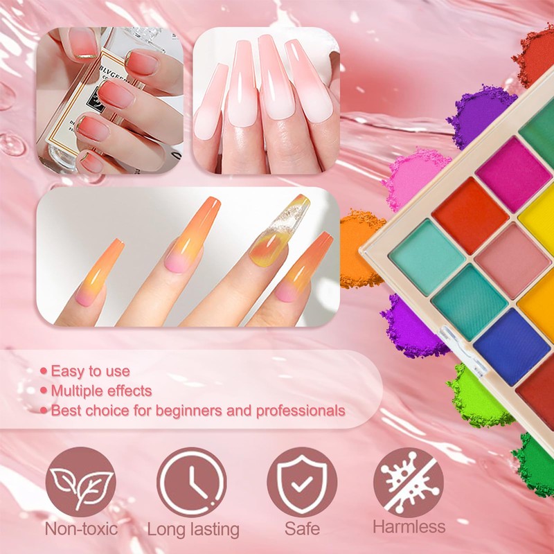 MKNZOME Nail Pigment Powder Palette, 16 Colors Solid Pigment Powder