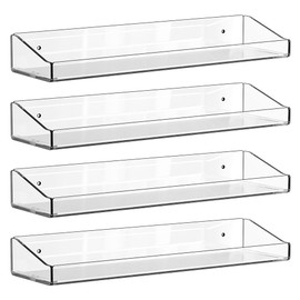 AZOFIA 4 Pcs Acrylic Floating Shelves, 15" Wall Mounted Bookshelves Farmhouse Shelves for Display Book Photo Figures Plants, Display Shelf Organizer for Bedroom Living Kitchen Room Storage