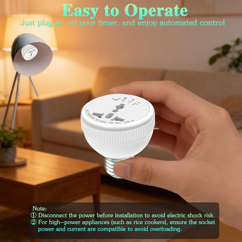 E26/E27 Light Socket Outlet Adapter with 3 Auto-Off Smart Timer