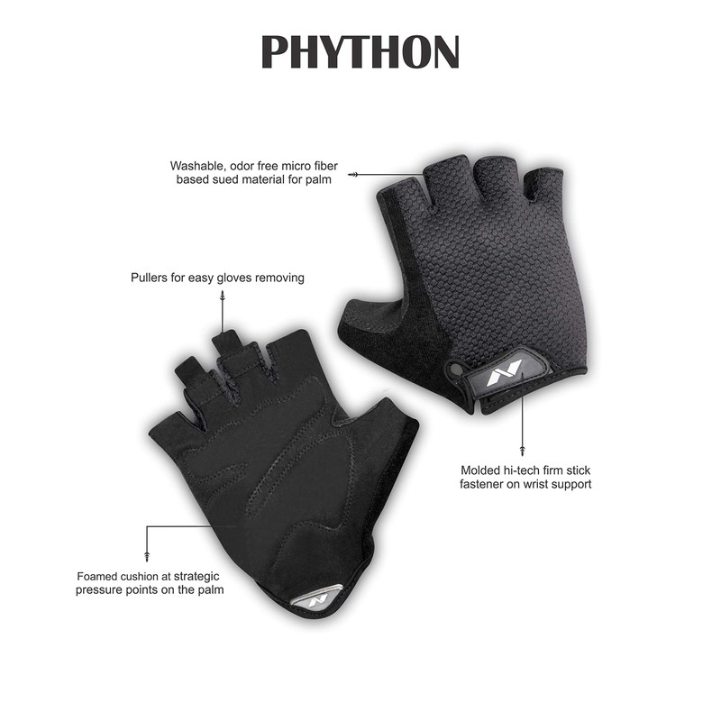 Nivia Python Gym Gloves (Black/Grey, Size - Extra Large) |