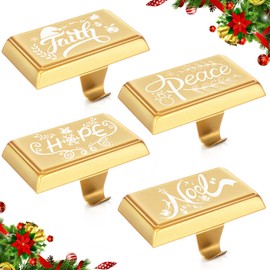Yaocom 4 Pcs Christmas Stocking Holder Bases Weighted Mantel Stocking Hangers Peace Hope Noel Faith Fireplace Stocking Hooks for Fireplace Stand Hanger Holder Xmas Holiday Decoration (Gold)