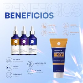 MIST JEWEL Kit Facial Completo Protector Solar FPS50 + 3 Sérums (Vitamina C, Ácido Hialurónico, Retinol) | Rutina Antiedad, Antimanchas e Hidratación 