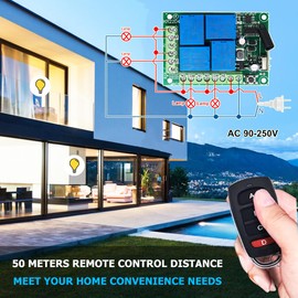 QIACHIP Wireless Remote Control AC 220 V 230 V 240 V 10 A 4 Channels 433 MHz RF Relay Receiver with 2 Transmitters for Motor Garage Door Light Electric Curtain DIY Wireless Remote Control
