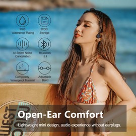 Dnniakm Swimming Headphones,Bone Conduction Headphones Bluetooth 5.4,IPX8 Waterproof,32G Memory Sports Headphones,Underwater Headphones with MP3-Player for Swimming,Open Earphones for Swimming (Black X20)