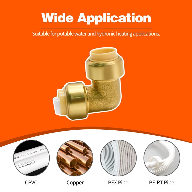 12 Pack Push-to-Connect Plumbing Fittings, 1/2" Pushfit Elbow Fittings with