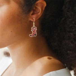 Western Cowgirl Earrings Cowboy Boot Earrings Pink Hat Boot Dangle Earrings Enamel Cowboy Hat Earrings Western Jewelry for Women (Brown)