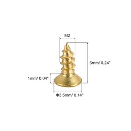 sourcing map Brass Wood Screws, M2x6mm Phillips Flat Head Self Tapping Connector for Door, Cabinet, Wooden Furniture 50Pcs