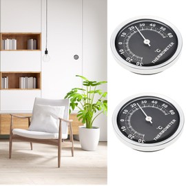 LT Easiyl Pack of 2 58 mm Car Thermometer, Mini Round Car Thermometer, Mechanical Analogue Temperature Meter for Car, Home, Office, Workshop, Black