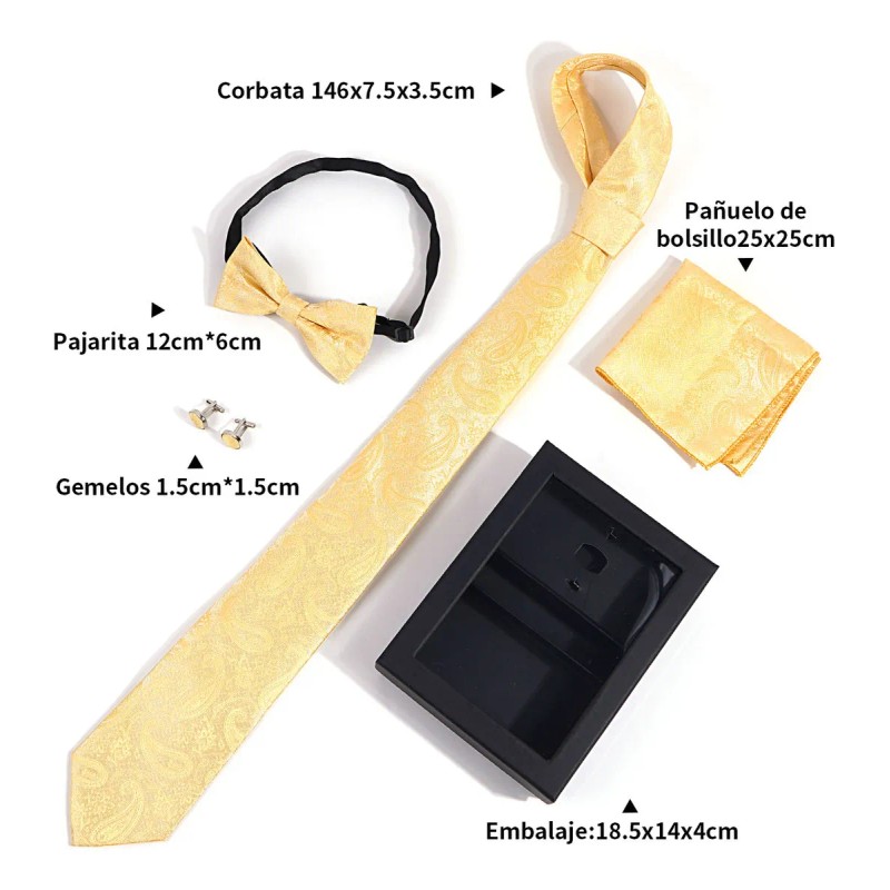 Juego De Gemelos Corbatas Pañuelo Hombre Caja De Regalo Corbata
