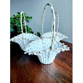 meytrade Bieder01 Wedding Decoration Set of 3 Wicker Baskets Small Wedding Basket for Flower Children Cream White Each Approx. 22 x 18 cm Indoor Outdoor Suitable for Festive Decoration in the Home and