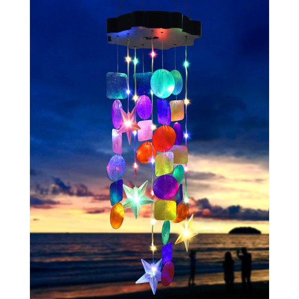 Toodour Solar Decorative Lights Outdoor, Colorful Shells Lights Gifts for Mom Grandma Women Wife Girls, Solar Wind Chimes Outside Decorative Mobile Lights for Holiday Garden Porch Yard Window Decor