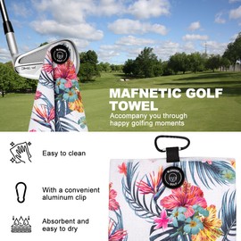 BAIRBRE Golf Towel Magnetic Golf Towel for Golf Bags with Clip for Men & Women，Microfiber Fabric Waffle Pattern Golf Towels for Strong Hold to Golf Carts or Clubs (White)