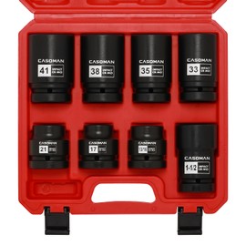 CASOMAN 8-Piece 1-Inch Drive Impact Socket Set, Metric & SAE, Truck Socket Wheel Service Impact Socket Set, 6-Point/Square Design, CR-MO