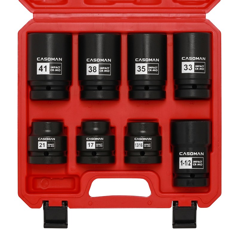 CASOMAN 8-Piece 1-Inch Drive Impact Socket Set, Metric & SAE,