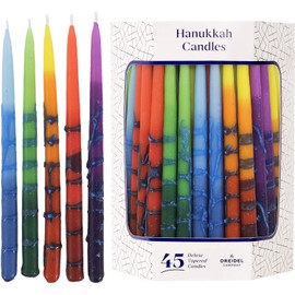 Dripless Hanukkah Candles, Multicolored Striped Deluxe Tapered Decorations, Chanukkah Menorah Candles for All 8 Nights of Chanukah (Single-Pack)