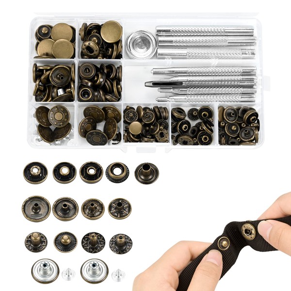 Set of 50 Press Studs, Metal Snaps Buttons with Different
