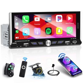 Hikity 6.9 Inch Car Stereo Single Din Wireless Carplay Android Auto, Touch Screen Car Radio Blueooth 5.0, EQ, FM/RDS, Mirror Link, USB/Type-C Input, SWC, Mic, Backup Camera