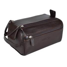 Neceser de piel para hombre | Sobaquera para caballero de cuero con interior resistente a derrames | Organizador de viaje de amplio compartimento | Bolsa de mano para viaje Llompart modelo Ll579 Café