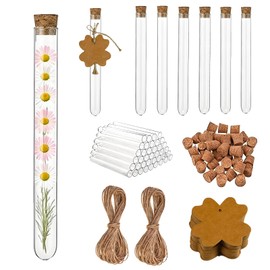 Reagenzgläser für Blumen, 6 Stück 15*150mm und 6 Stück 16*150mm Reagenzglas mit Korken, Reagenzglas Vase, mit 15 Kleeblattanhängern 7*7cm und 2 Stück 25cm Langem Bindfaden, für Blumen, DIY Craft Candy